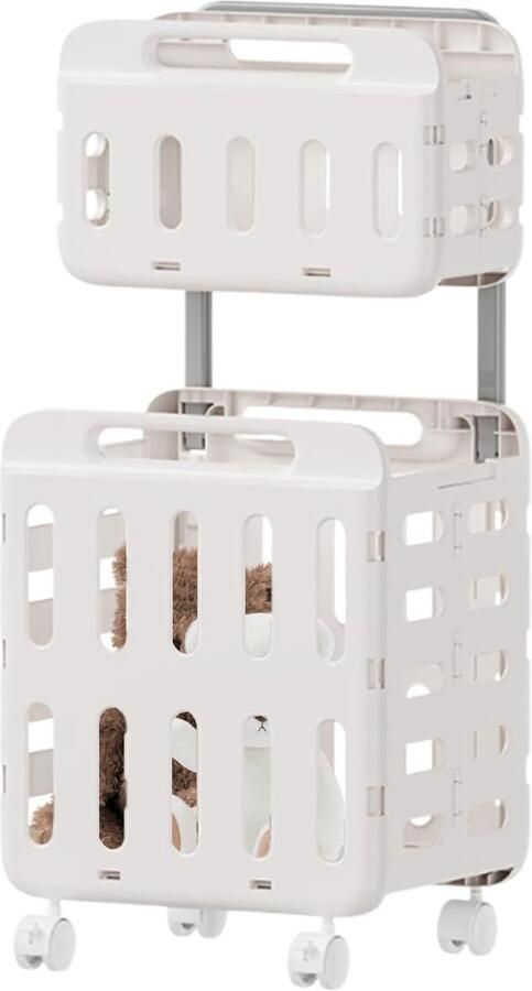 Opvouwbare Wasmand Kledingmand Wielen Was Sorteren Dubbele Laag 37x30x80cm Wit