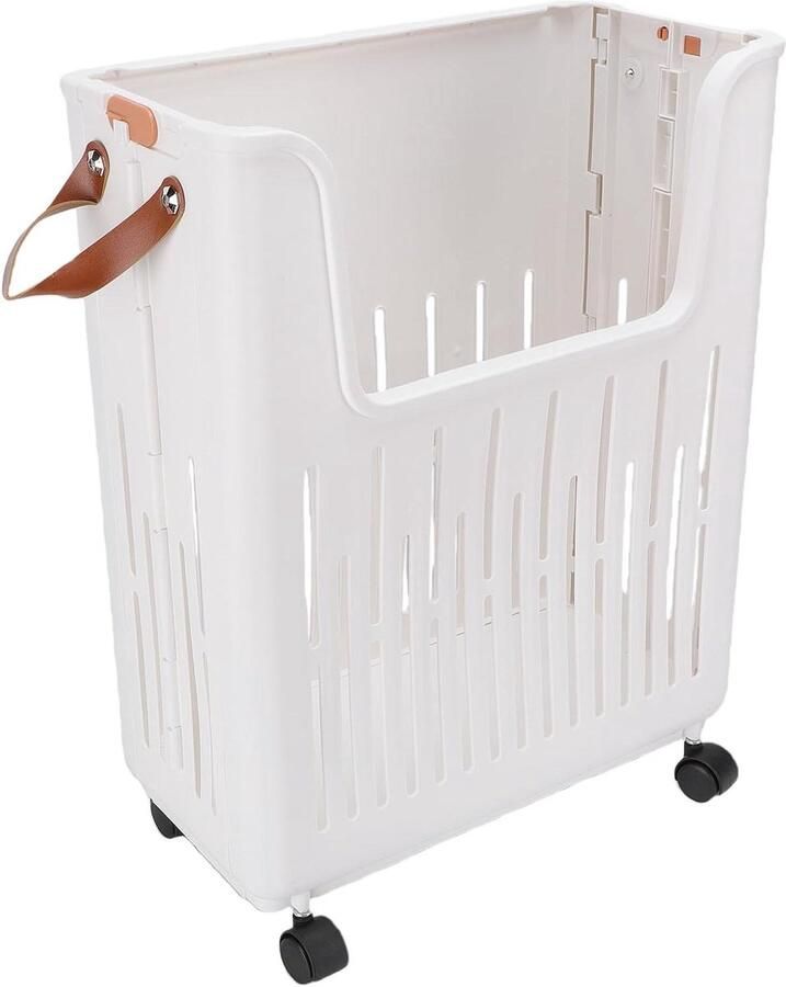 Opvouwbare Wasmand Kledingmand Wielen Wassen Opbergen Inklapbaar Ontwerp 47x39x9 cm Wit