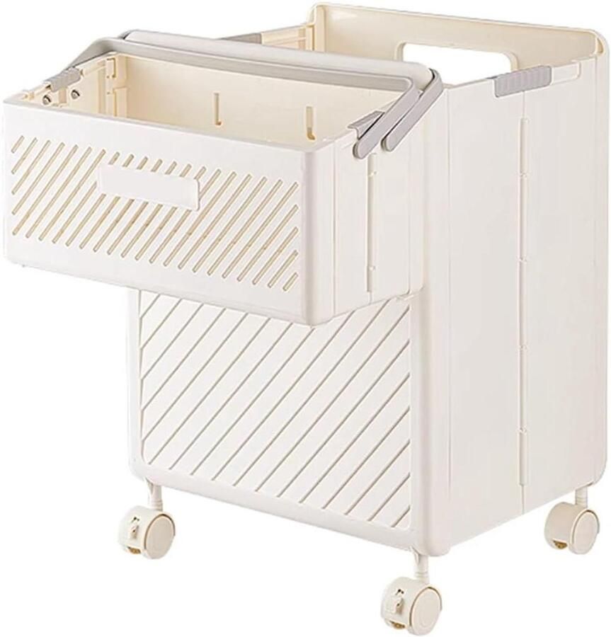 Opvouwbare wasmand Mobiele opberger Huishoudelijk organiseren Met wielen 48x28x33cm Gebroken wit