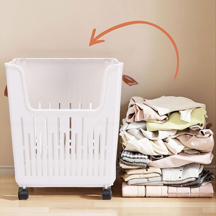 Opvouwbare Wasmand Rolllende Wastrolley Was Opbergen Met Vergrendelbare Wielen 47L x 39B x 9H cm Grijs