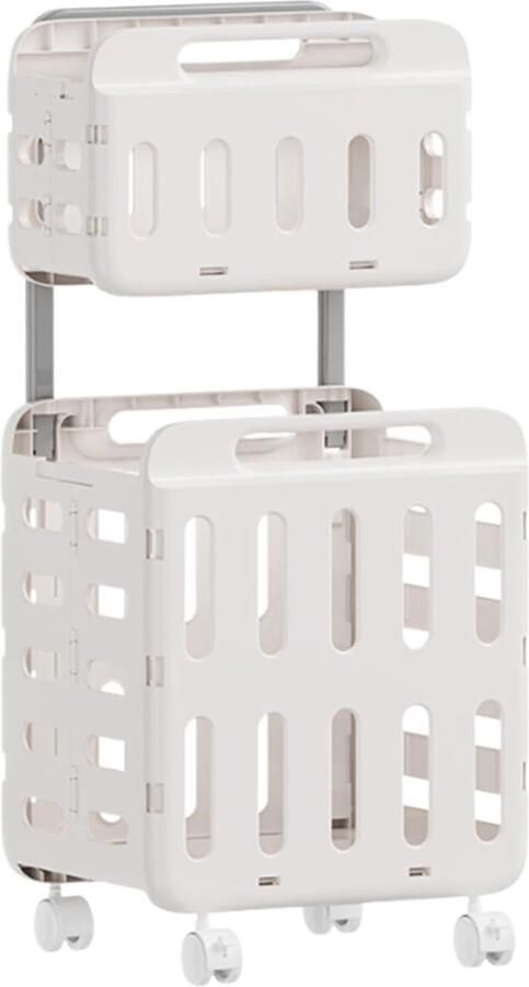 Opvouwbare Wasmand Wasopslag Was Sorteren Dubbellaags Systeem 47x41x14 cm Wit