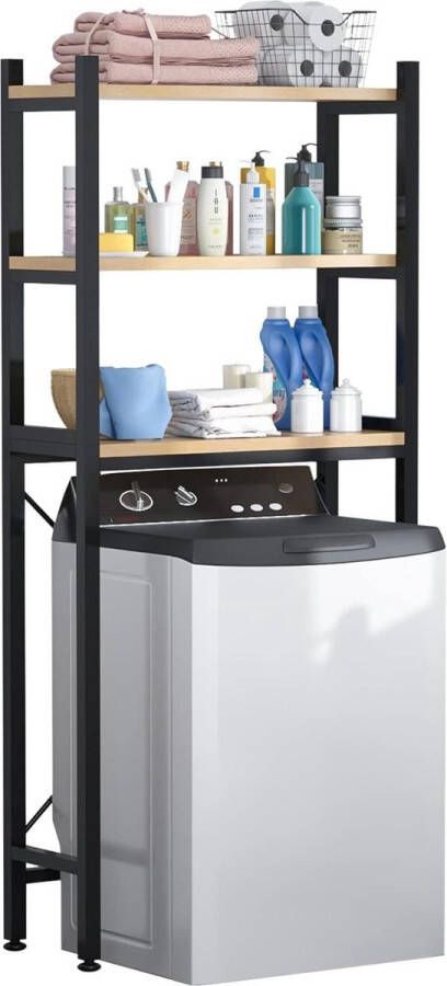 Over de Clamshell Wasmachine Opbergrek Ruimtebesparend en multifunctioneel Badkamer Opbergrek Zwart Wasmachine rek