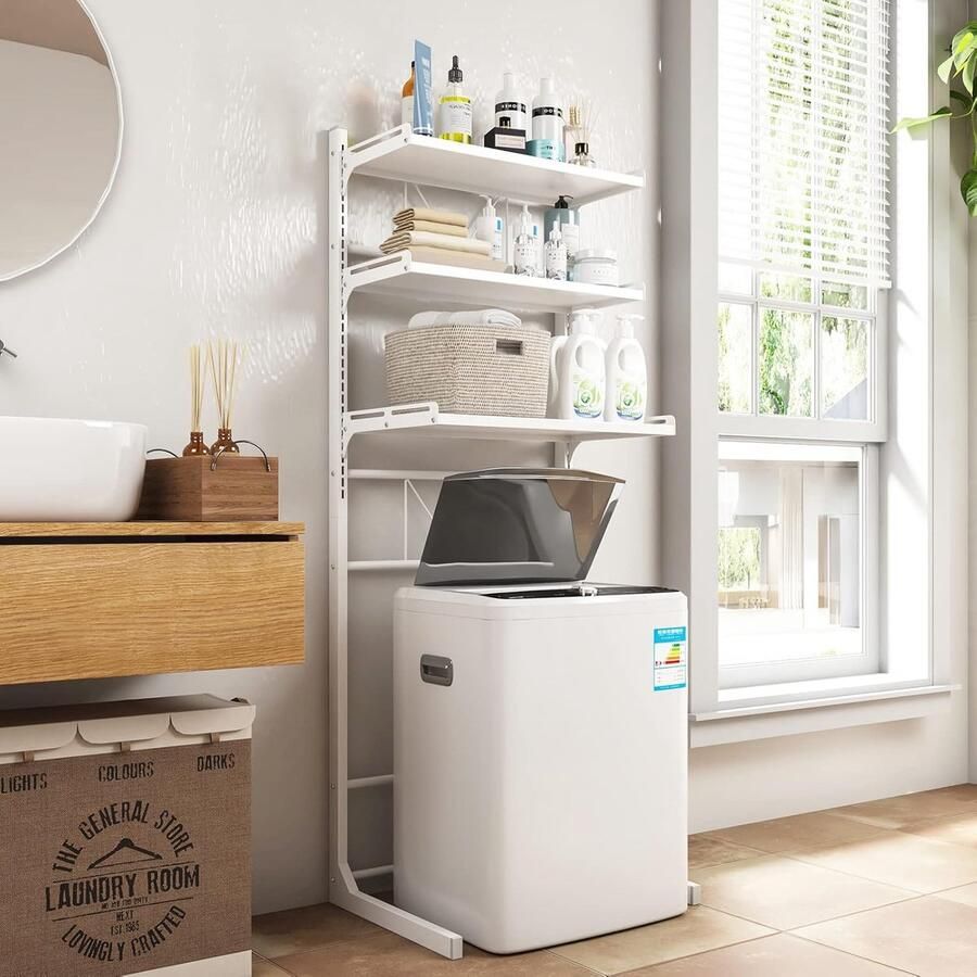 SnelShoppen ABCOOL Over-The-Toilet Wasmachine Organizer Verstelbaar Opbergrek voor Badkamer en Wasruimte met Hoogte Verstelbare Lade en Ruimtebespar