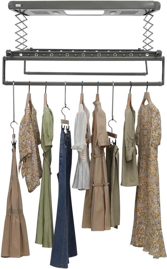 Plafond Wasdroger Uittrekbaar Rek Kleding Drogen Obstakelherkenning 35 kg Capaciteit Grijs