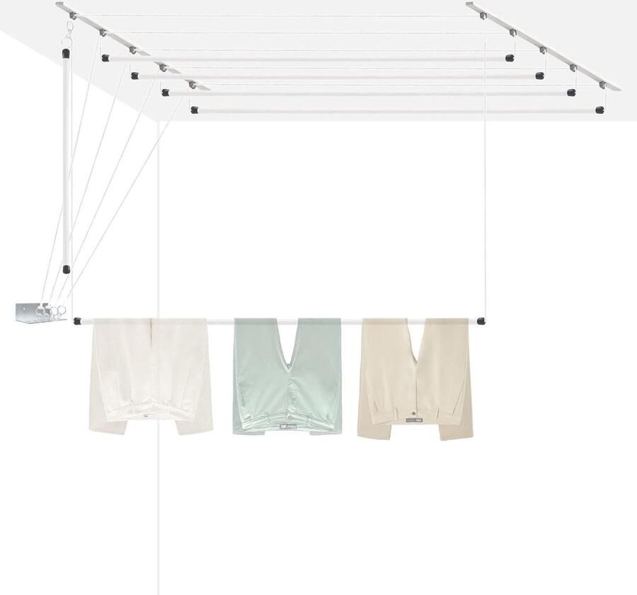 Plafondwasdroger Kledingdroger Kleding Drogen Duurzaam Staal 200x50 cm Wit