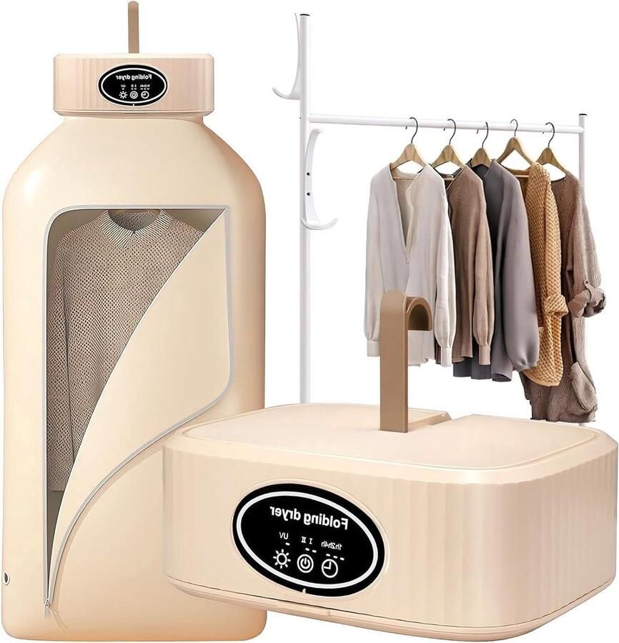 Portable Electric Tumble Dryer Mini Tumble Dryer 600 W 2 Speeds with Dry Bag Disinfection by Ultraviolet Ray Quiet and Efficient for Home Travel Camping (Khaki)
