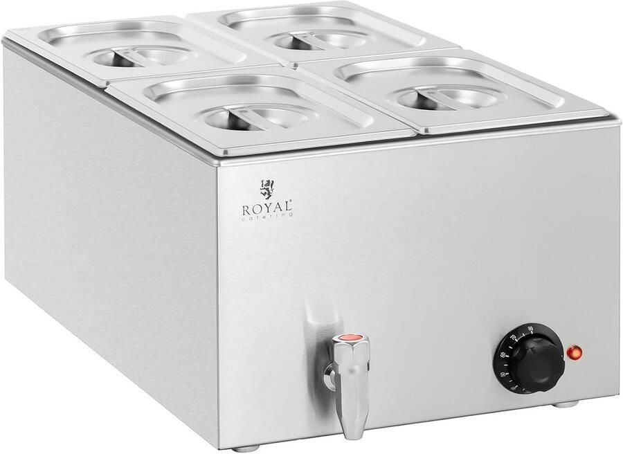 Professionele Bain Marie 600W met 4 GN 1 4 Bakken en Aftapkraan Warmhoudapparaat Horeca