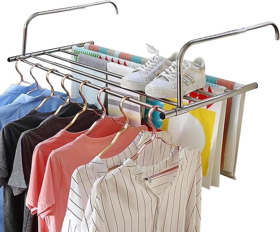 Radiator Wasdroger Draaibaar Wasrek Kleding Drogen Verstelbare Lengte 61-106 cm Zilver - Foto 1