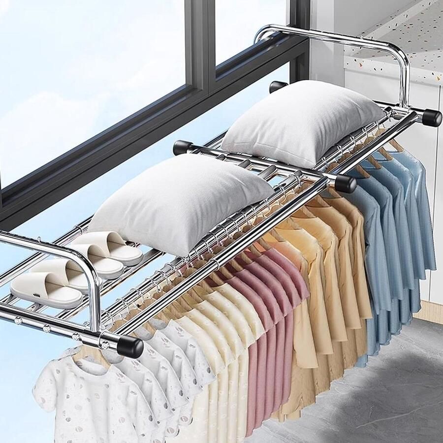 Radiator Wasdroger Wasrek Uitschuifbaar Kleding Drogen Roestvrij Staal 16 cm Verstelbaar Zilver