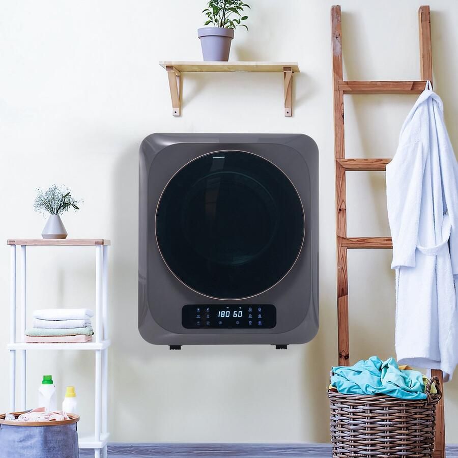 Re-purelife Compacte Wasdroger met UV-Desinfectie 6 Programma's 3-4 kg Capaciteit Geschikt voor Opbouw of Opstelling Stille Werking & Helder LED-Display Grijs