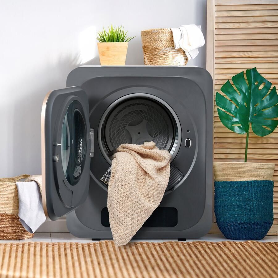 Re-purelife Compacte Wasdroger met UV-Desinfectie 6 Programma's 3-4 kg Capaciteit Geschikt voor Opbouw of Opstelling Stille Werking & Helder LED-Display Grijs