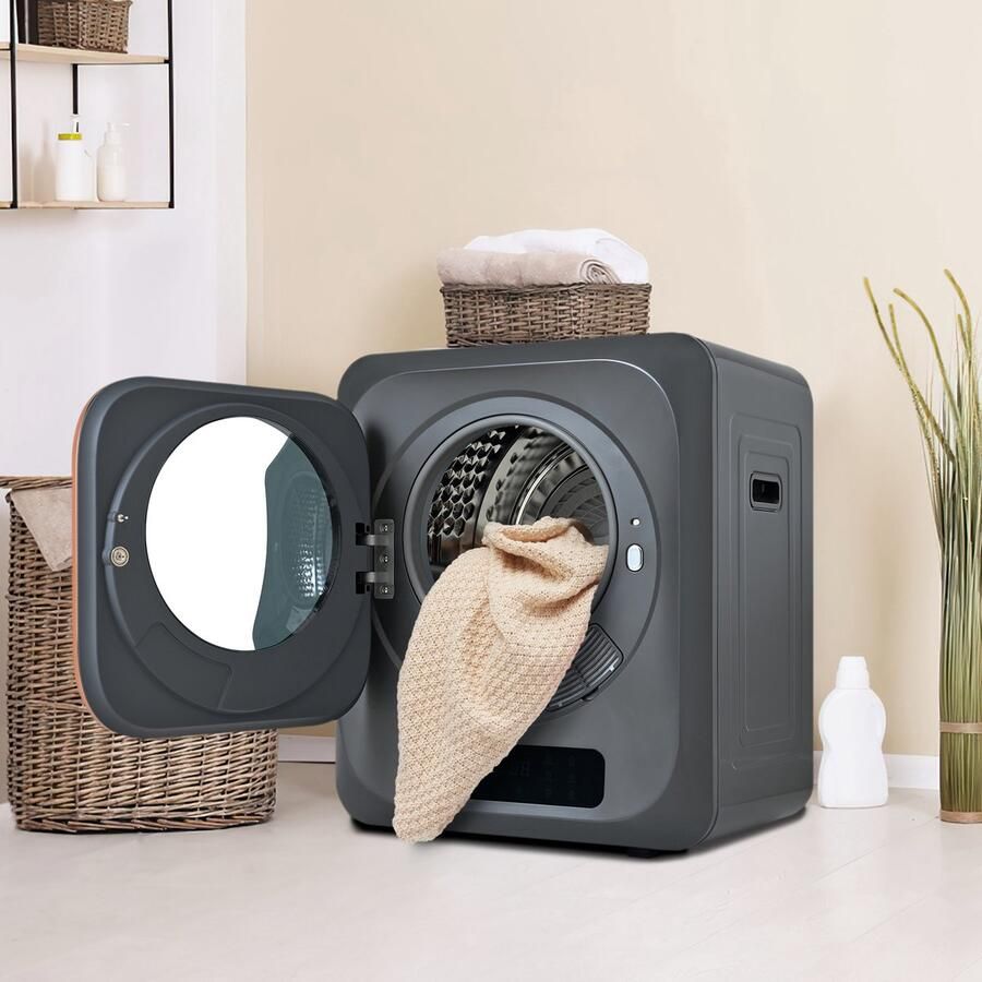 Re-purelife Compacte Wasdroger met UV-Desinfectie 6 Programma's 3-4 kg Capaciteit Geschikt voor Opbouw of Opstelling Stille Werking & Helder LED-Display Grijs