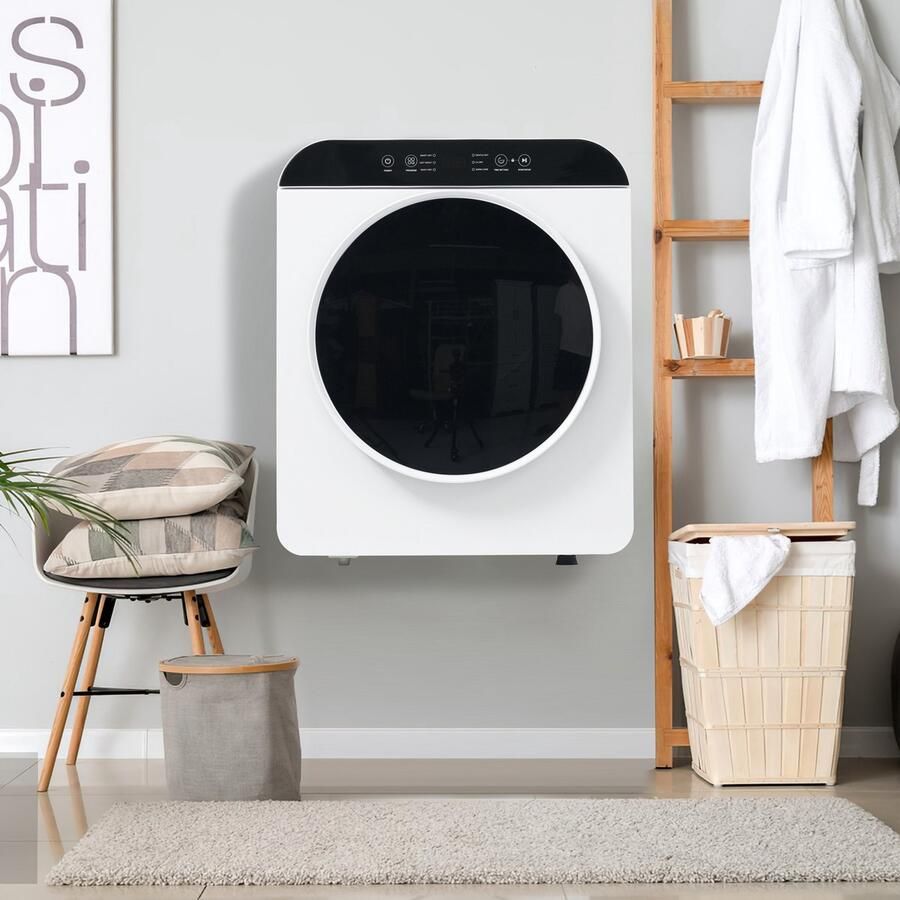 Re-purelife wasdroger compact met 6 programma's droogtrommel van ABS met UV- en hoge temperatuursterilisatie wanddroger met timer en kinderslot modern wit 49 5 × 42 × 59 5 cm