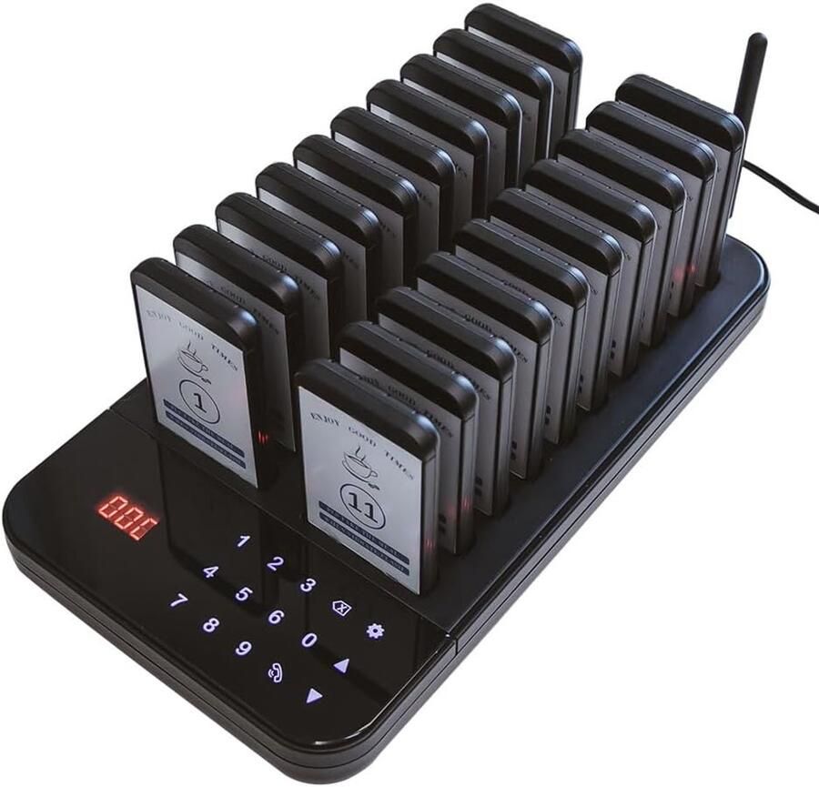 Restaurant Oproepsysteem 20 Pagers 7 Oproepmodi Gemakkelijk te Gebruiken Waterdicht Aanraaktoetsenbord Semafoonsysteem voor Bar Ziekenhuis Hotel