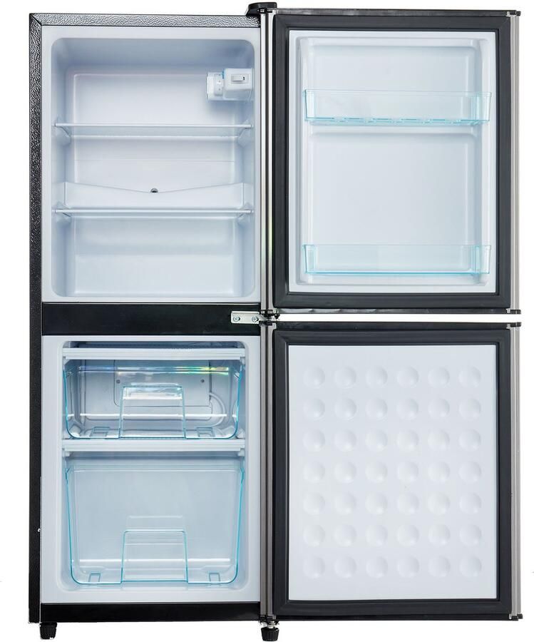 Retro koelkast 106L Koelkast-Stille Koelkast – 4-Sterren Vriezer – 7 Standen – LED Licht Verstelbaar Kantoor 102cm- Koelen Zilver
