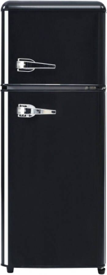 Retro Koelkast 41x45 5x105 5cm Zwart Tweedelige Koelvriescombinatie LED Licht Totaal 92L Vriesvak 28L Energiezuinig Geschikt Voor Kleine Woningen