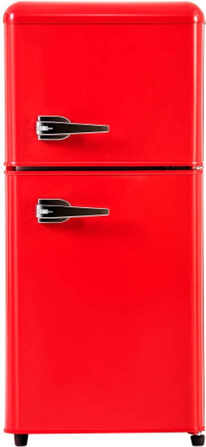 Retro Koelkast 42x45 5x88 8cm Rood Twee Deurs 60L Vriezer 102kWh Per Jaar -27°C Tot 13°C LED Licht Energieklasse E Geschikt Voor Kleine Woningen
