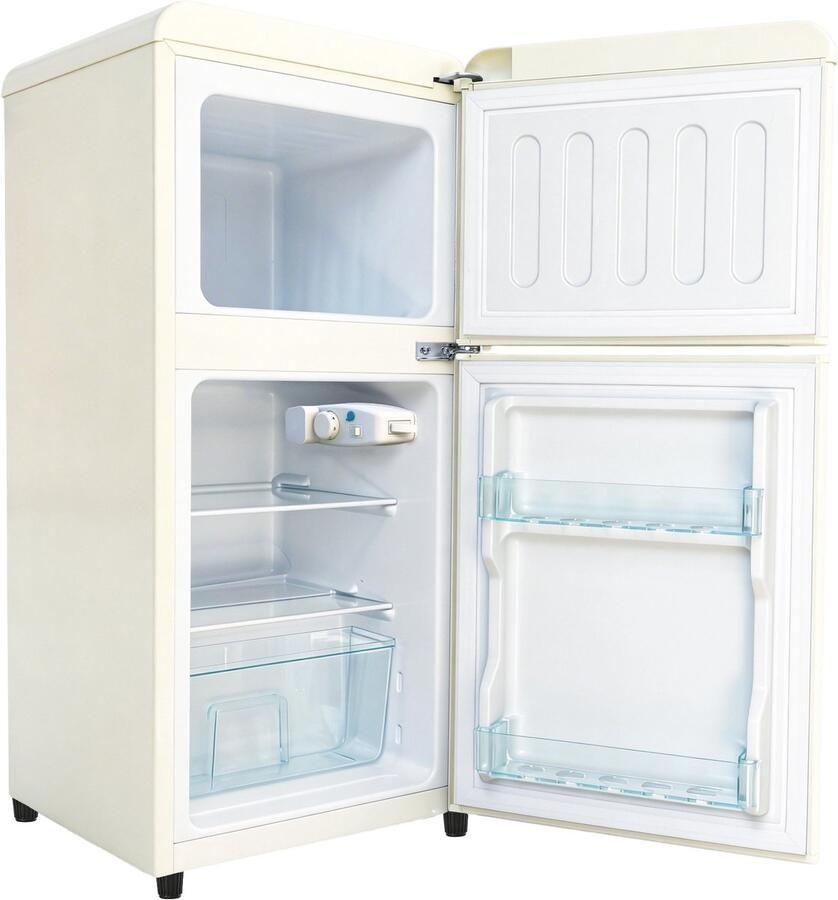 Retro koelkast- Mini koelkast Vrijstaande koelkast-Koelkast met vriesvak – 7 standen – LED licht – Stil Kantoor 60L- 1 Crème - Foto 1