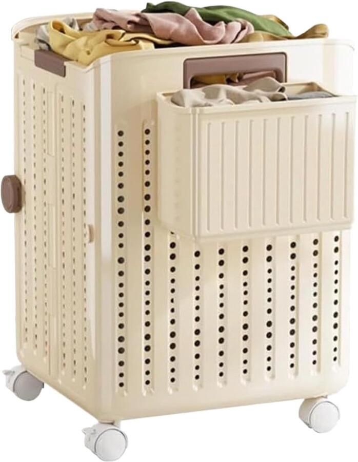 Rolbare Wasmand Opbergmand Wielen Was Sorteren Compact Functioneel 36.5x9.5x43 cm Beige Geel