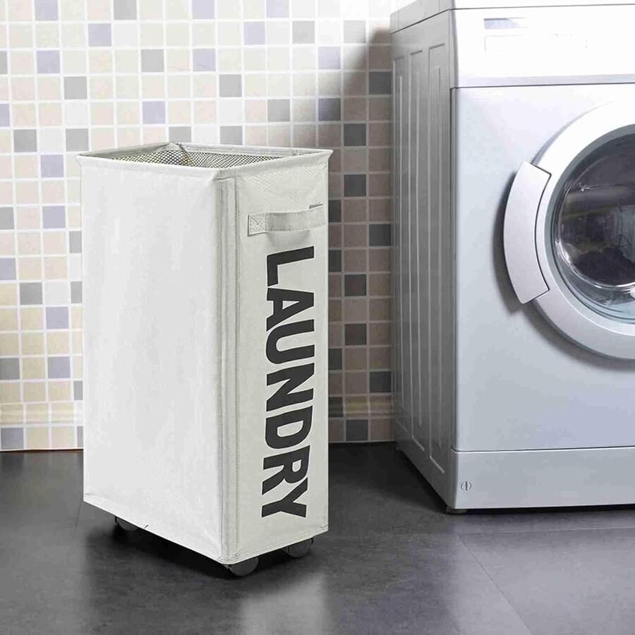 Rollende Wasbox Wasmand met Wielen Was Sorteren Slank Ruimtebesparend Ontwerp 60 Liter Beige - Foto 1
