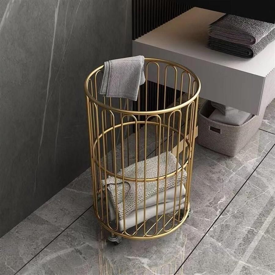 Rollende Wasmand Kledingmand Wielen Kleding Opslag Verbeterde Luchtstroom Round-B Goud