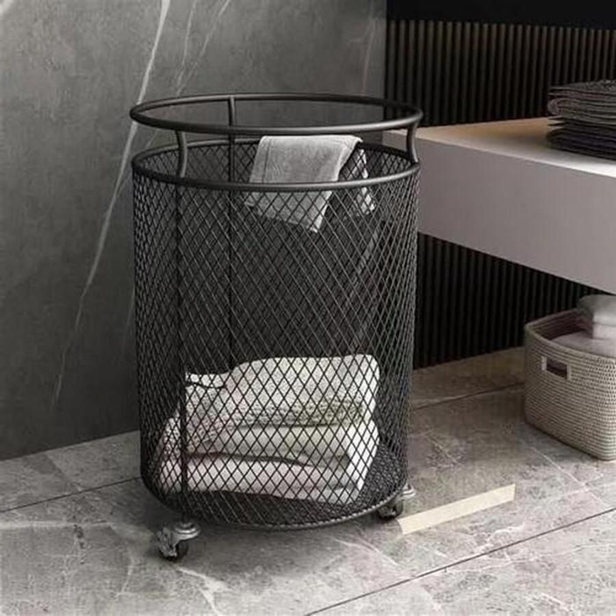 Rollende wasmand Metalen mand Was vervoeren Geventileerd ontwerp Ruime capaciteit Zwart
