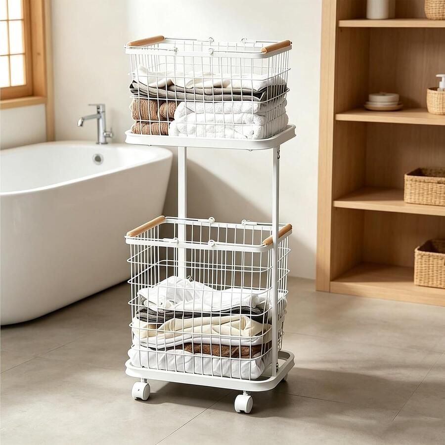Rollende wasmand Opbergkar Was sorteren Dubbellaags afneembaar Niet gespecificeerd Wit