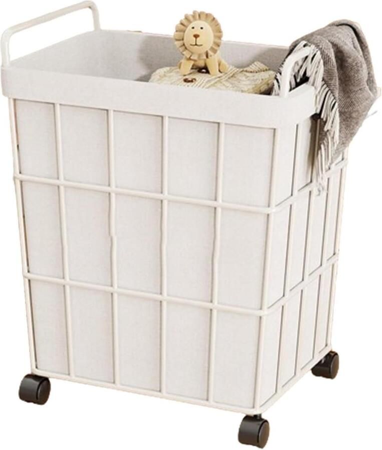 Rollende Wasmand Waskarik Kleding Opbergen Verwijderbare Zakken 26x39x56cm Wit