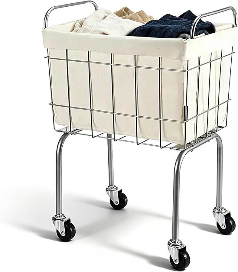 Rollende Wasmand Waskarre Was Sorteren Waterdichte Binnenvoering 38 Liter Zwart