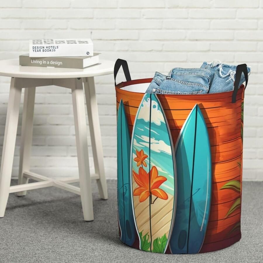 Ronde Wasmand Kledingmand Opberger Kamer Organiseren Opvouwbaar Ontwerp 49.8 x 39.9 cm Zwart
