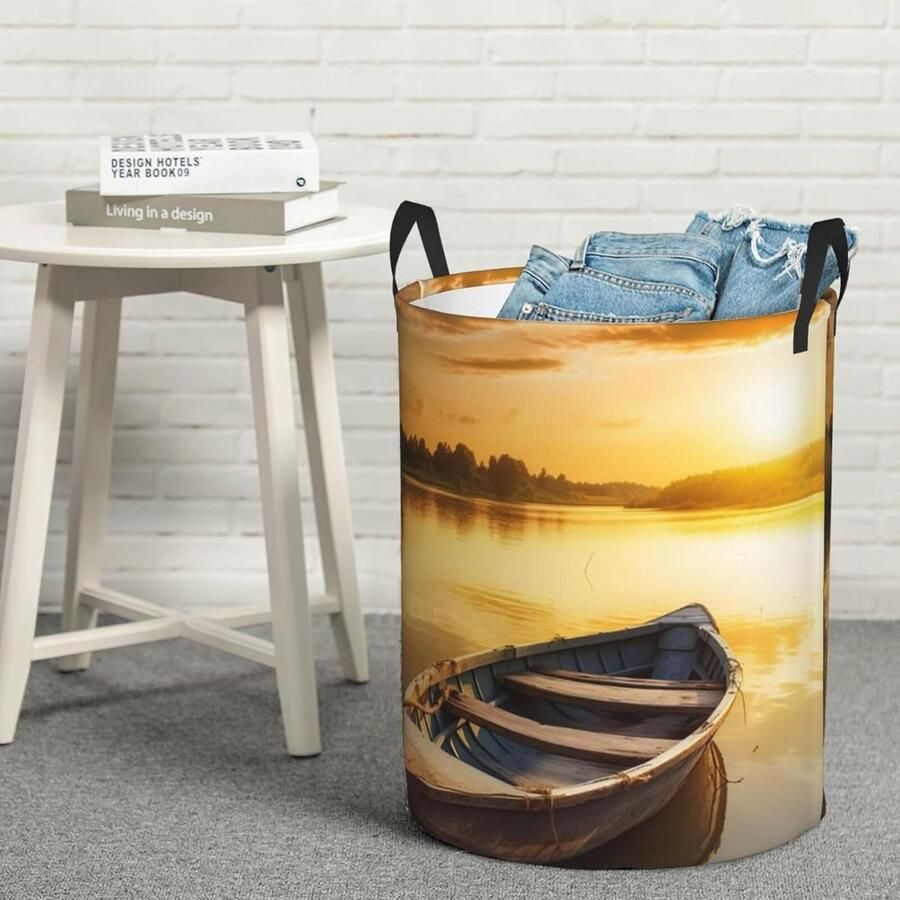 Ronde Wasmand Kledingmand Opbergmand Kamer Organiseren Waterdichte Oxford Stof 498 x 399 cm Zwart