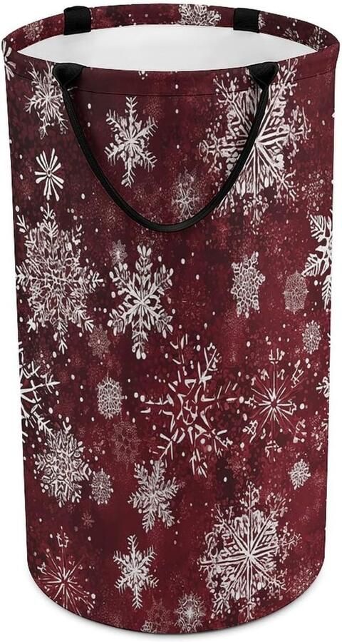 Ronde Wasmand Opbergmand Bak Kleding Opbergen Met Handvatten 40x69cm Sneeuwvlok Print