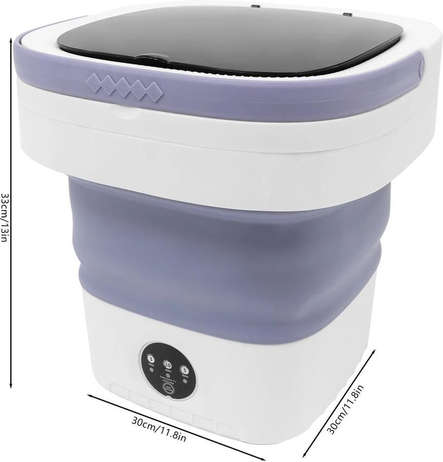 RosaBloom Opvouwbare Mini Wasmachine – 12 Liter – Met Centrifuge Mand & Afvoerslang – 3 Wasprogramma s – Voor Camping Camper en Student – Paars