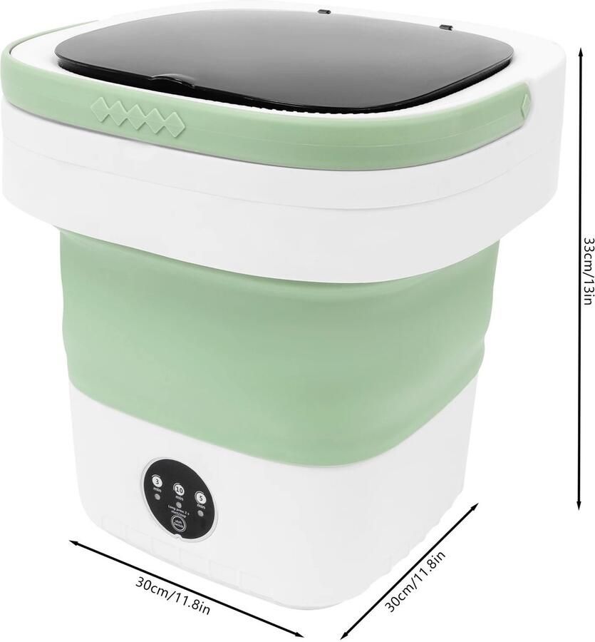 RosaBloom Opvouwbare Mini Wasmachine – 12 Liter – Met Centrifuge Mand & Afvoerslang – 3 Wasprogramma s – Voor Camping Camper en Student – Groen