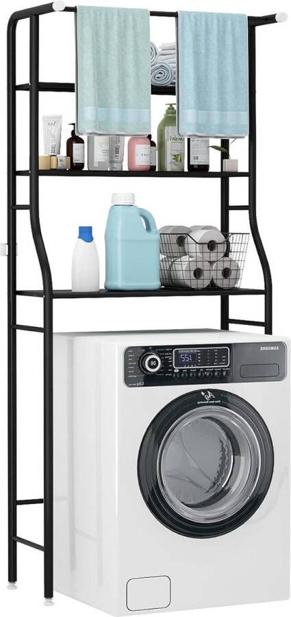 Ruimtebespaarder badkamer Plank boven wasmachine Hoekstandaard 3 planken Zwart Wasmachine rek