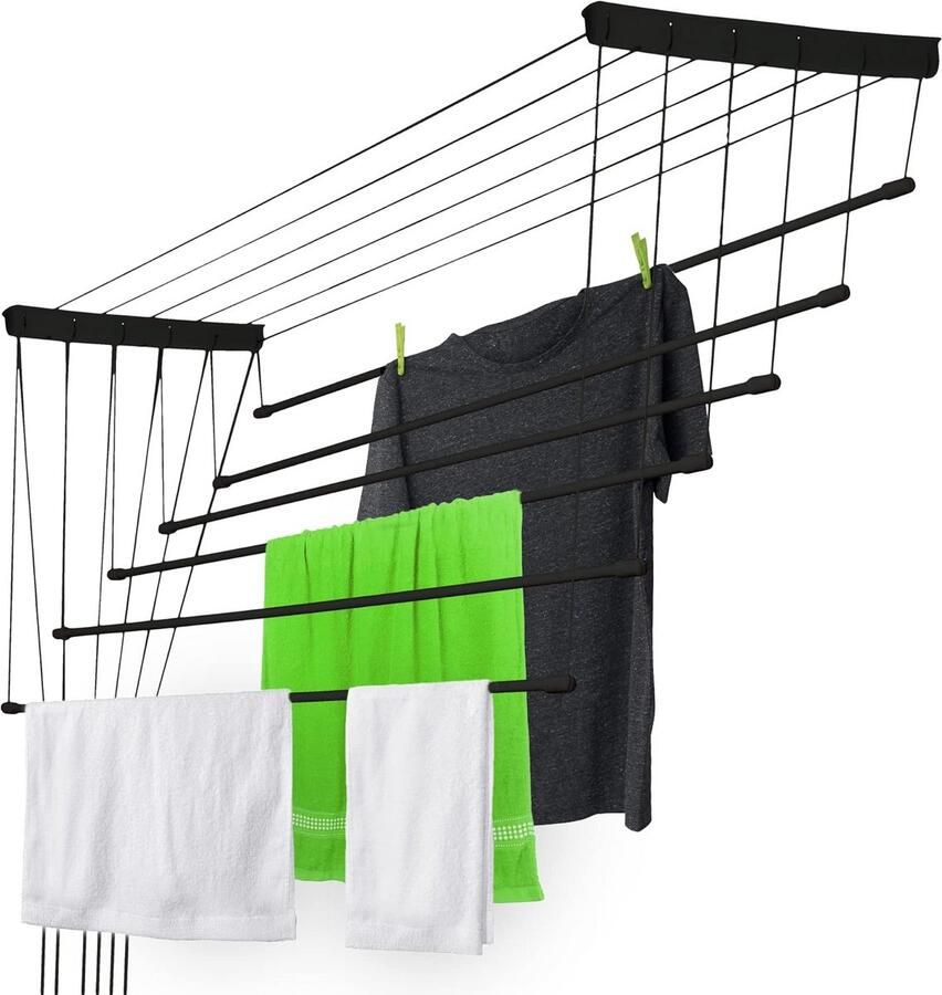Ruimtebesparende Plafondwasdroger met 6 Stangen Geschikt voor Binnen en Buiten