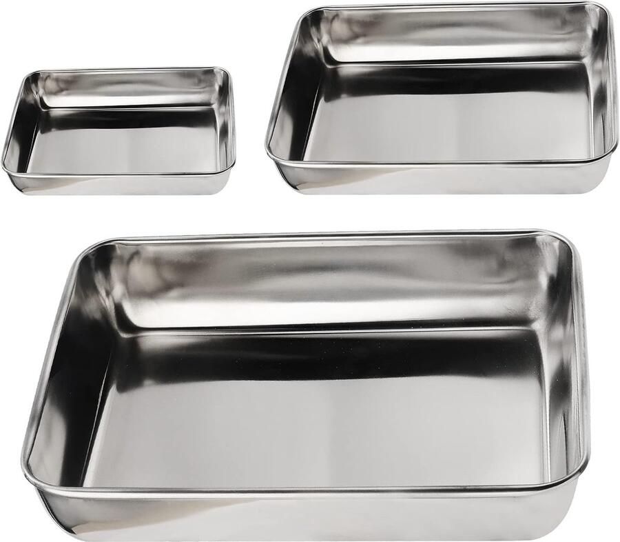 Set van 3 Grote Antikleef Bakplaten van RVS Rectangulaire Serveerschalen voor Oven en Vaatwasser Professionele Bakpannen voor Perfecte Resultaten