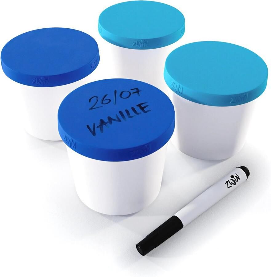 Set van 4 ijsvriesdozen met beschrijfbaar siliconen deksel 250 ml ideaal voor ijs babyvoeding en meal prep BPA-vrij