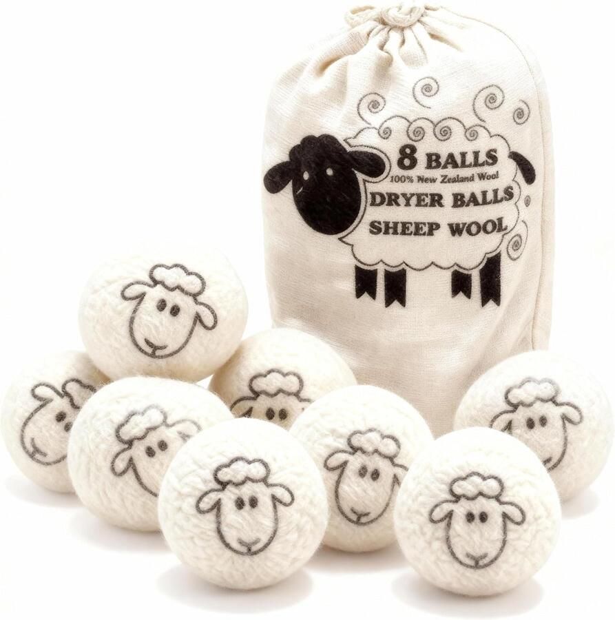 Set van 8 herbruikbare drogerballen van 100% schapenwol Milieuvriendelijk en energiebesparend