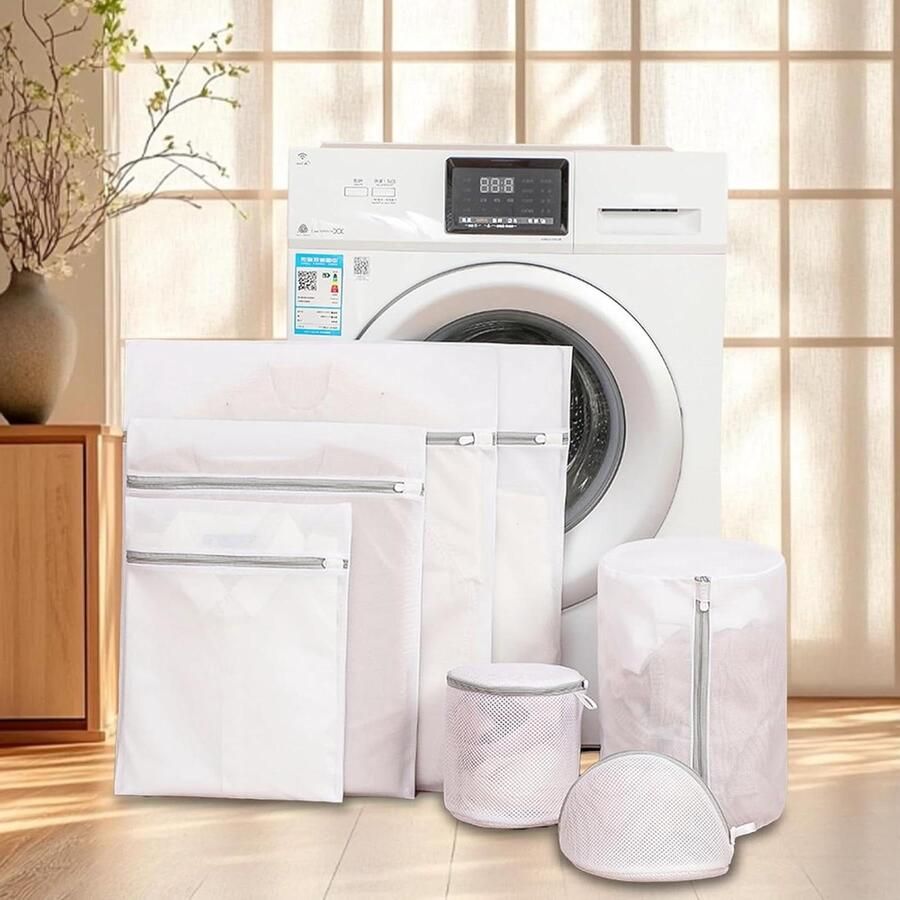 Set waszakken Netzakken wasmachine Kleding beschermen Fijnmazig en ritssluiting 7 stuks Grijs wit - Foto 1
