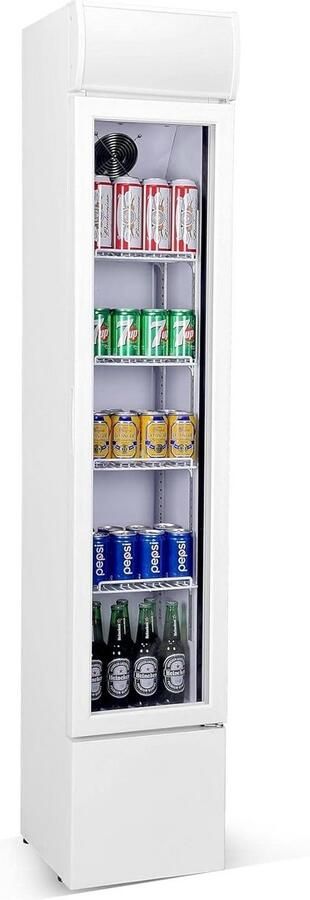 Smalle Glasdeur Koelkast 105L Drankkoelkast met 5 Rieten Compact & Stil