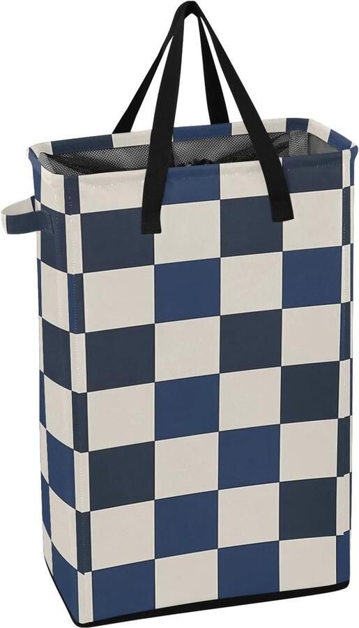Smalle Was mand Vuile kleding mand Ruimte Besparen Zelfstandig Staand Ontwerp 48L Capaciteit Blauw Wit Geruit