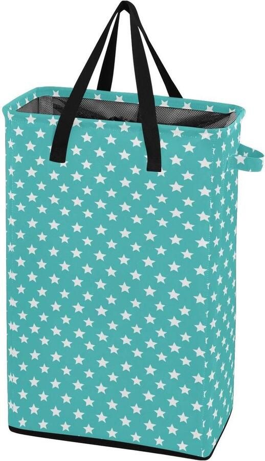 Smalle wasmand Kleding mand Ruimtebesparend Opbergen Waterdicht Oxford Stof 48L Capaciteit Turquoise sterren