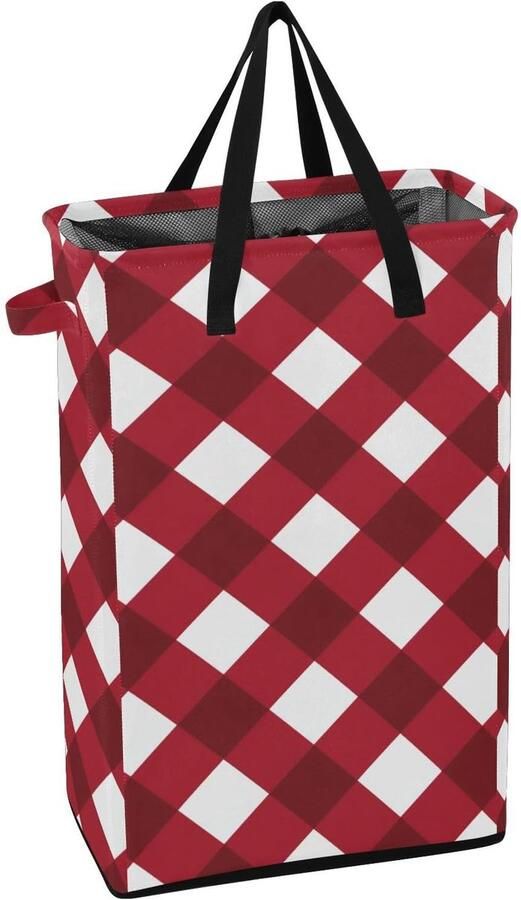 Smalle Wasmand Kledingmand Opvouwbaar Ruimte Besparen Waterdichte Oxford Stof 48L Capaciteit Donkerrood Wit