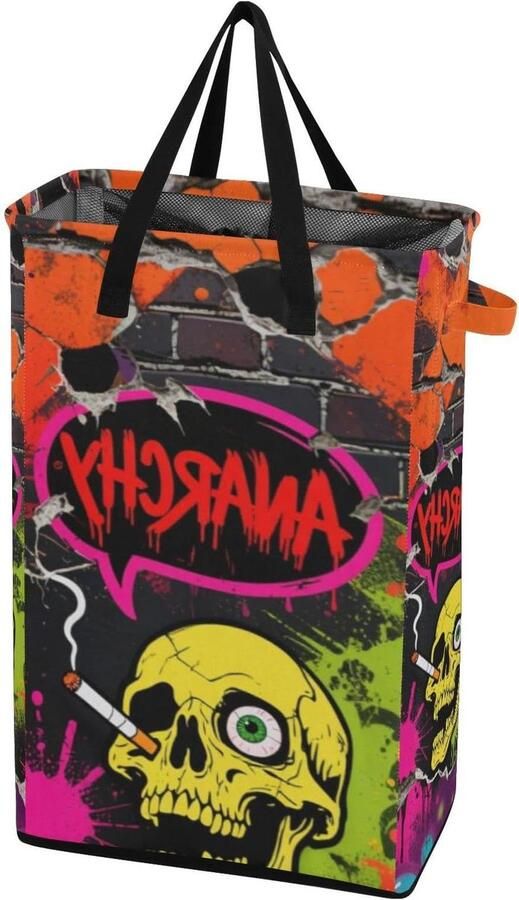 Smalle Wasmand Kledingmand Opvouwbaar Ruimte Besparen Zelfstandig Staand 48L Capaciteit Graffiti Print