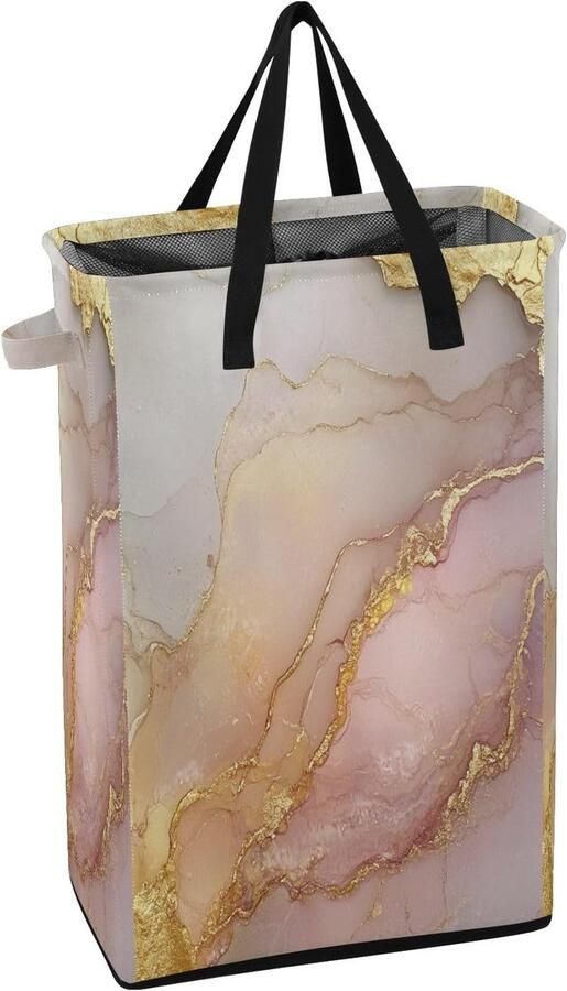 Smalle Wasmand Kledingmand Opvouwbaar Vuile Was Sorteren Stevige Handvatten 48L Capaciteit Marble Blush Neutraal