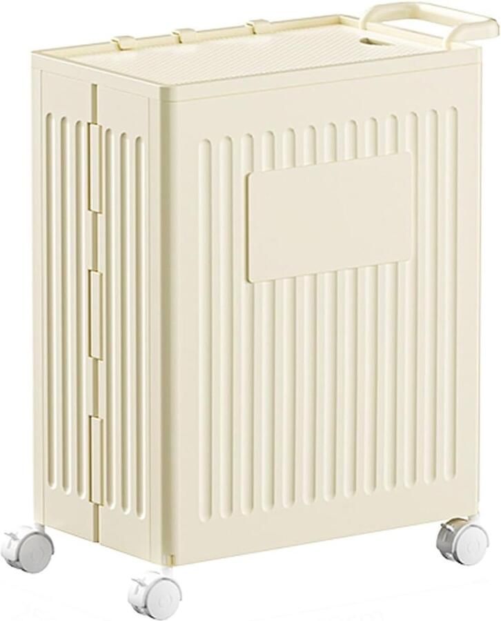 Smalle wasmand Opvouwbare wasbox Ruimte besparen Met wielen en deksel 525 cm Beige
