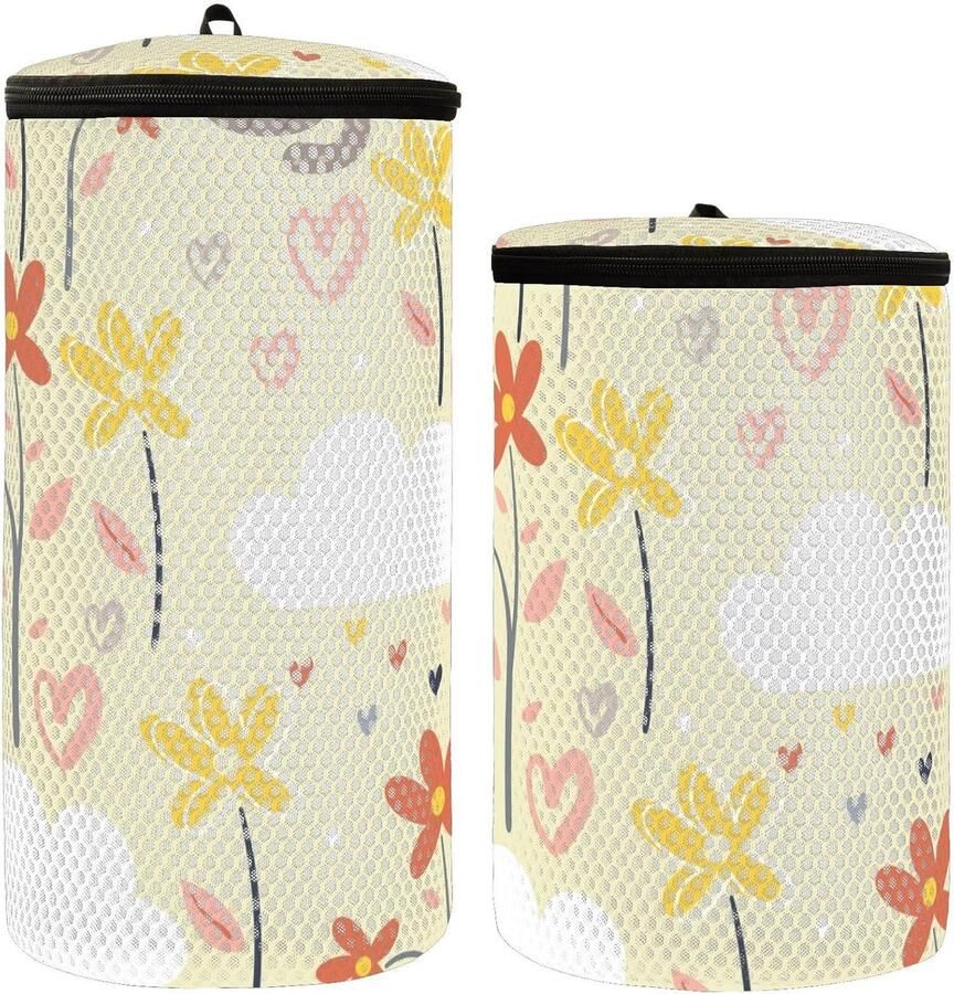 Sneaker Waszak Schoenen Tas Voor Wasmachine Set van 2 Tas Voor Wassen Schoenen Waszakken Leuke Cartoon Kat en Bloem Bruin