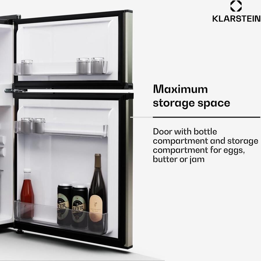 SnelShoppen Koelkast met Vriesvak Koel-Vriescombinatie Stil LED Verlichting Capaciteit 86 Liter 61 Liter Koelkast + 25 Liter Vriezer Zil