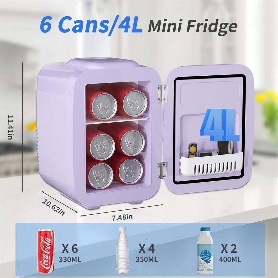 SnelShoppen Mini-koelkast 4 liter voor cosmetica en dranken thermo-elektrische koeling en verwarming 220 V AC 12 V DC compacte koelkast voor slaa